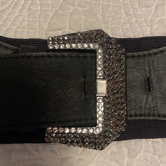 Black Rhinestone Statement Belt with Large Buckle - Picture 2 of 12